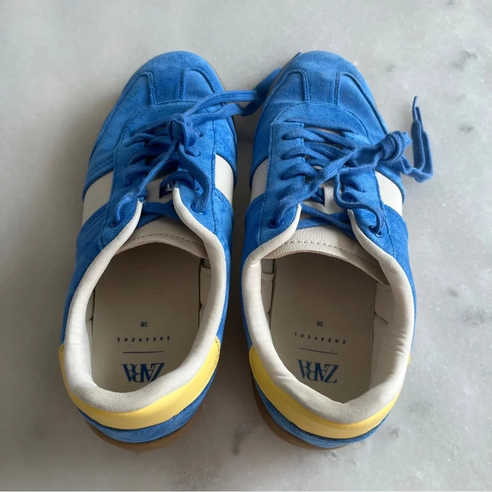 Zara Women 38 US 7.5 Sneakers Blue Suede Gum - Picture 6 of 9